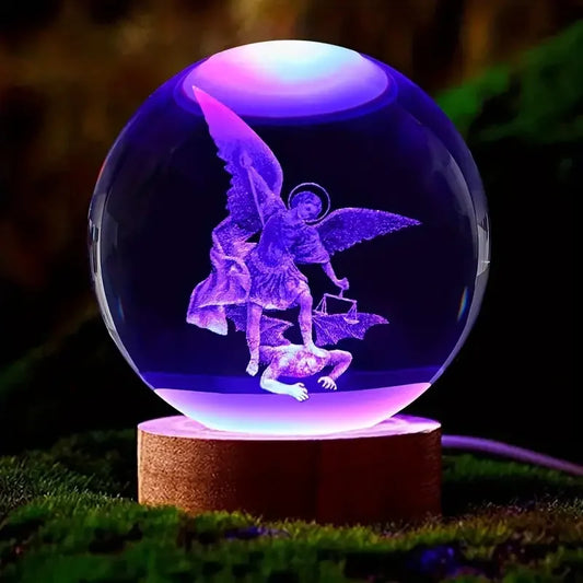 St Michael's Guardian Angel 3D statue with Demon Killer Crystal Ball